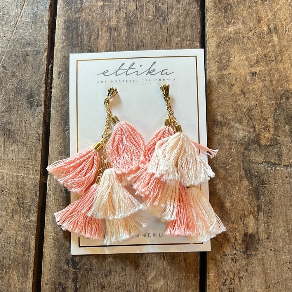 Ettika Pink and Cream Tassel Earrings